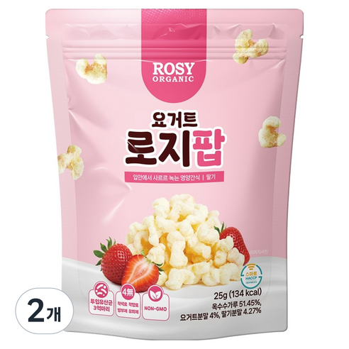 로지오가닉 유산균 아기스낵 요거트 로지팝, 25g, 2개, 딸기