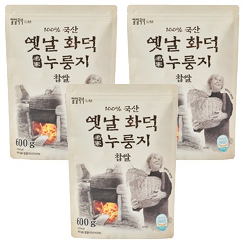 일일곡식 옛날 화덕 누룽지 찹쌀, 600g, 3개