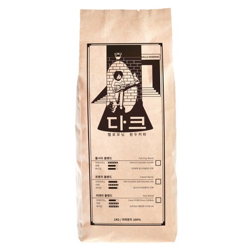 헬로모닝 다크 원두커피, 1kg, 홀빈(분쇄안함), 1개
