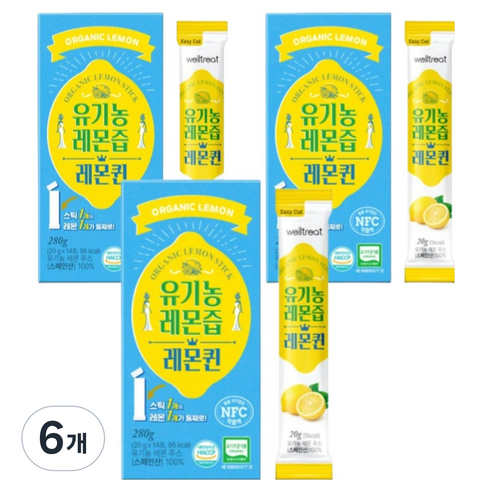 웰트릿 유기농 NFC 착즙 레몬즙 레몬퀸, 280ml, 6개
