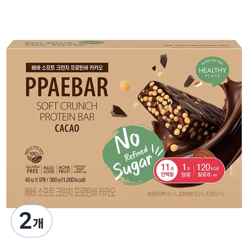 빼바 소프트 크런치 프로틴바 카카오 9p, 360g, 2개