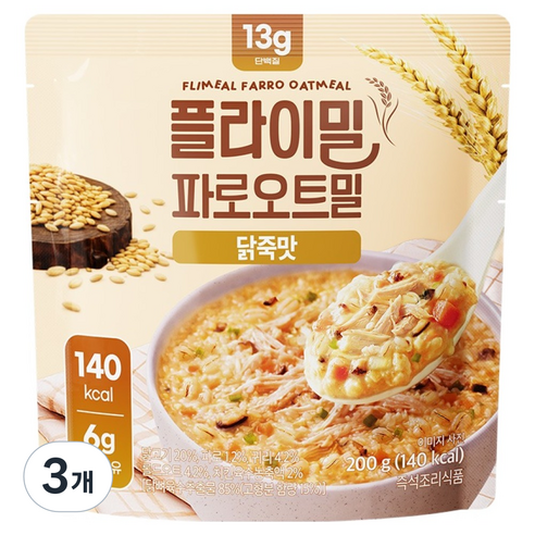 플라이밀 파로오트밀 닭죽맛, 200g, 3개
