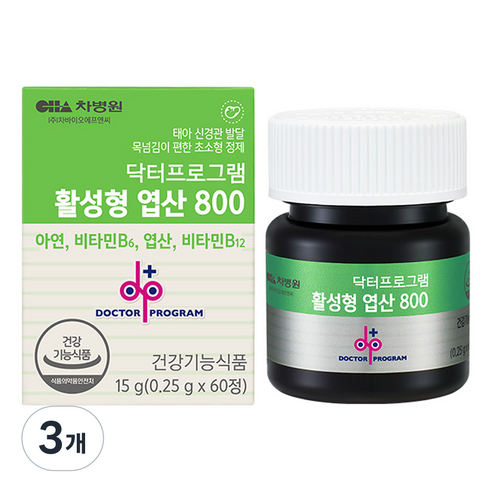 닥터프로그램 활성형 엽산 800 활성엽산 아연 비타민B 15g, 60정, 3개