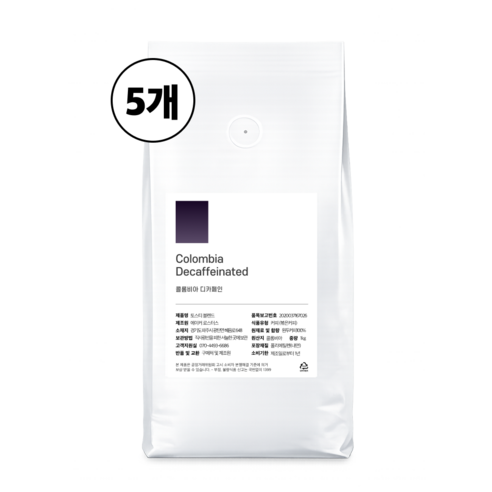 올데이커피 고소한 콜롬비아 디카페인 원두 커피, 5개, 1kg, 홀빈(분쇄안함)