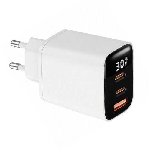 30W GaN 고속충전기 USB-C PD 멀티포트 3포트 접이식 초소형 휴대용 아이폰 안드로이드 태블릿 스마트폰 빠른충전 여행용 경량 USB 충전기