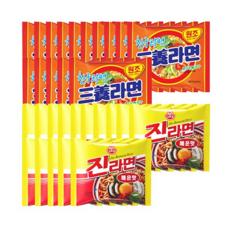 오뚜기진라면매운맛 15개 + 봉지)삼양라면 15개, 1세트, 30개