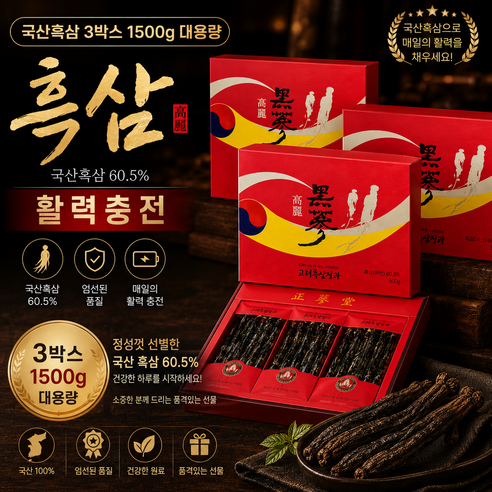 고려흑삼정과 500g 대용량 국산흑삼 1일 1뿌리 활력충전 동진제약 정직한 삼을 만드는 사람들, 3세트, 500g