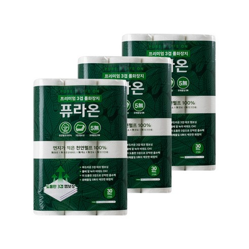 반려동물 가정 안전 기능 휴지 추천 퓨라온 프리미엄 천연펄프 3겹 휴지 엠보싱 비데겸용 롤화장지