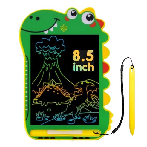 어나더토이 공룡 LCD 컬러 유아 드로잉 패드 8.5인치 (22cm) 전자칠판 끈드로잉패드 낙서장 펜 분실방지 줄 포함, 그린, 1개