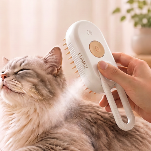 루메즈 촉촉모아 미스트 브러쉬 고양이 강아지 실리콘 빗, 1개, 크림화이트