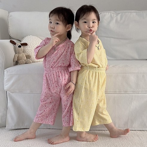 아이스토리키즈 여름봄아기유아아동 플리츠나염지 7부상하세트