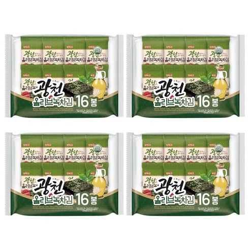 삼육김 광천들기름으로 구운김 녹차 파래 재래 도시락김, 64g, 4봉