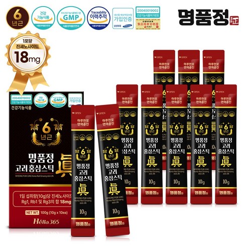 명품정 6년근 고려 홍삼 스틱 진 실속형 1포당 진세노사이드 18mg, 100g, 1세트