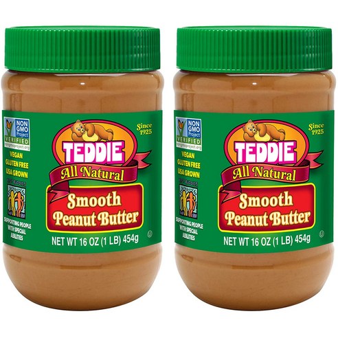 2개세트 테디땅콩버터 100% 테디 피넛버터 스무스 땅콩잼 737g Teddie All Natural Peanut Butter