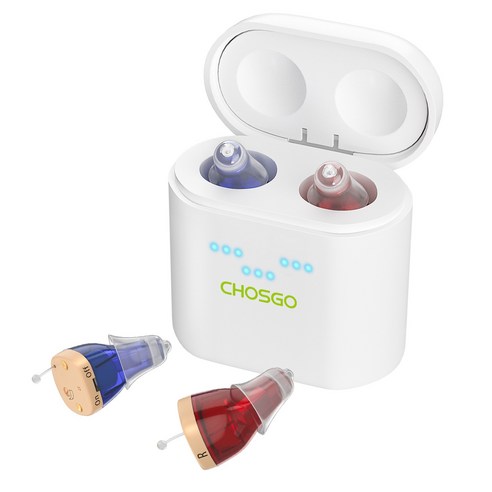 chosgo K19RC cic 노인용 보청기, 휴대용 충전 케이스가 있는 충전식 사운드 증폭기
