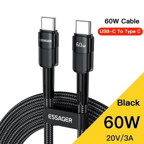 Essager 100W USB CUSB C 케이블 USB-C PD 고속 충전 충전기 와이어 코드 맥북호환 Type-C USBC