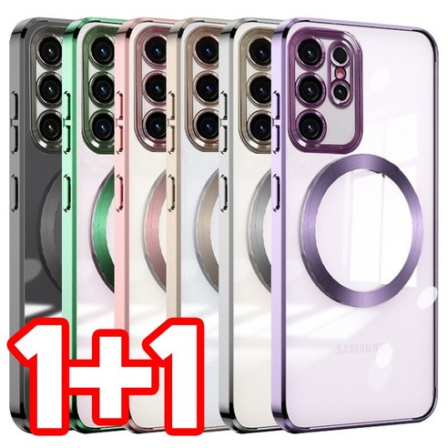 벌크온 1+1 갤럭시 노트20 노트20울트라 맥세이프 마그네틱 카메라 풀커버 메탈릭 컬러 투명 휴대폰 케이스
