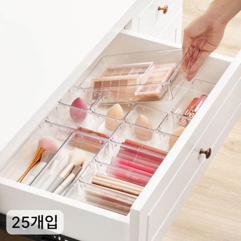 Vtopmart 조립식 다용도 서랍 정리 트레이 수납함 25p, 1세트, 투명