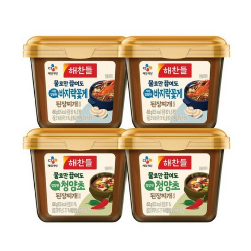 CJ제일제당 해찬들 물로만 된장 바지락꽃게450g x2개+청양초450g x2개