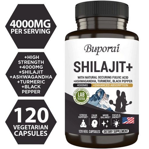 순수 히말라야 실라짓 4000mg 최대 효능 유기농 캡슐, 풀빅산 및 미량 미네랄 함유, 에너지 강화 및 면역 지원, 남성 및 여성, 실라짓 수지보다 우수