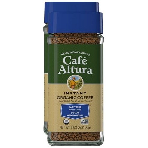 카페 알투라 유기농 공정 무역 디카페인 인스턴트 커피, 10 Cafe Altura Decaf Freeze Dried Instant Organic Coffee, 3.53 oz Jar