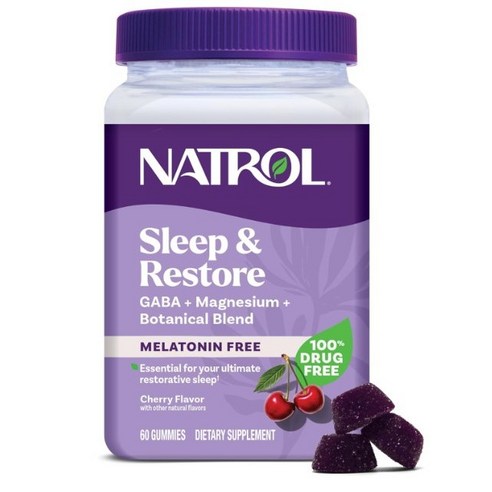 NATROL 나트롤 Sleep+restore 숙면영양제 GABA 가바 마그네슘 구미(젤리), 체리 맛, 60구미(미국 권장기준량 30일분), 1병, 60정