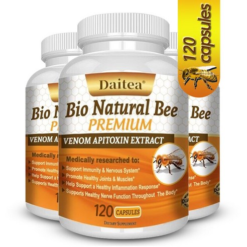 Daitea 천연 봉독 캡슐, 면역 및 항산화 지원, 신경계 건강, 관절 및 근육 건강 - Non-GMO