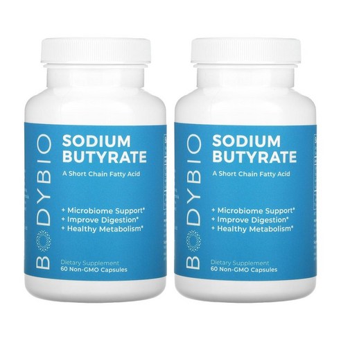 BodyBio Sodium Butyrate 바디바이오 소듐 부티레이트 60캡슐 2병 유전자 변형 성분 무함유 뷰티르산 함유, 2병, 60정