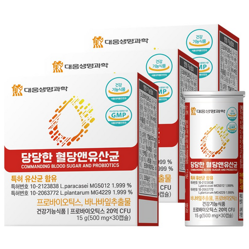 대웅생명과학 당당한 혈당앤 특허유산균 당케어 & 장건강 바나바잎, 30정, 3개