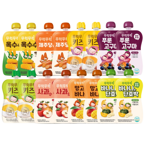 무럭무럭 키즈죽,과일퓨레 모두모아 16팩, 8종, 100g, 16개