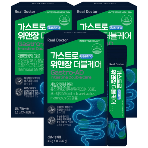 리얼닥터 가스트로 위앤장 더블케어 14포 위건강 위점막보호 위산억제 람노서스gg 장건강 역류성식도 남재현박사 성분설계, 3개, 14회분