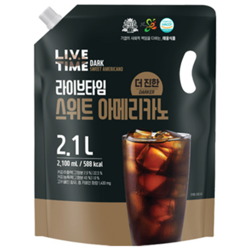 [태웅식품본사] 라이브타임 더진한 스위트아메리카노 '카페에서 마시던 달콤한 더진한 아이스커피', '가성비커피 끝판왕 대용량 홈카페 음료', '더진한 커피에 부드러운 단맛을 더하다'