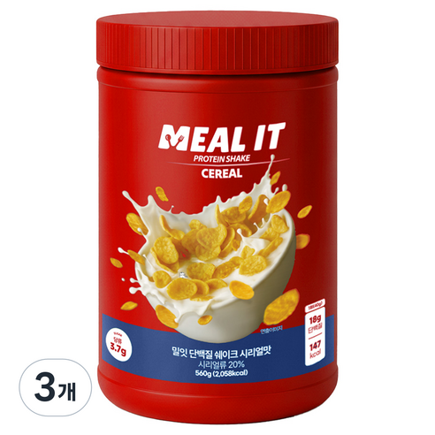 밀잇 식단관리 단백질 쉐이크 시리얼맛, 3개, 560g