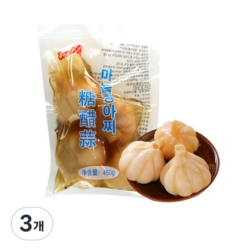 (배터짐)문원파이 새콤달콤 연변반찬 마늘장아찌 (통) 중국식품, 3개, 450g