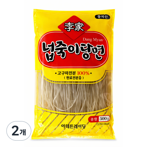 이가 당면 고구마전분100% 쫄깃한 찜닭 마라탕 넓적 납작 중국당면 넙죽이당면, 2개, 500g
