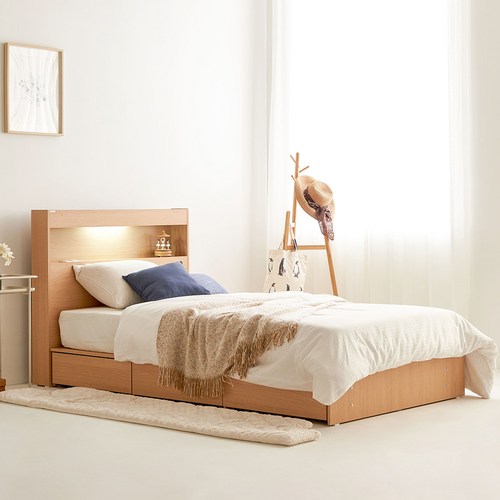 동서가구 이즈카이 LED 1단 3서랍 수납침대 프레임 단품 방문설치, 메이플