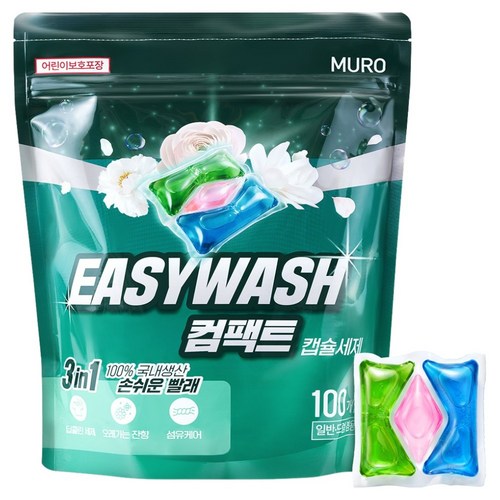 무로 이지워시 컴팩트 초고농축 파워효소 캡슐세제 700g, 1개, 100개입