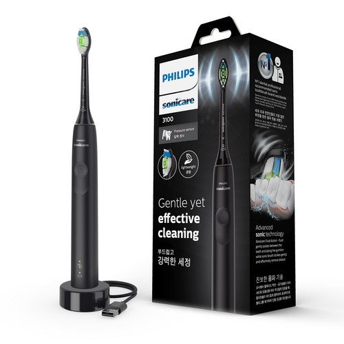 소닉케어 3100 시리즈 음파 전동칫솔, HX3671/54, 블랙, 1개