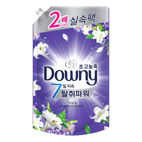 다우니 초고농축 7일지속 탈취파워 섬유유연제 화이트티와 릴리 리필, 1.6L, 1개