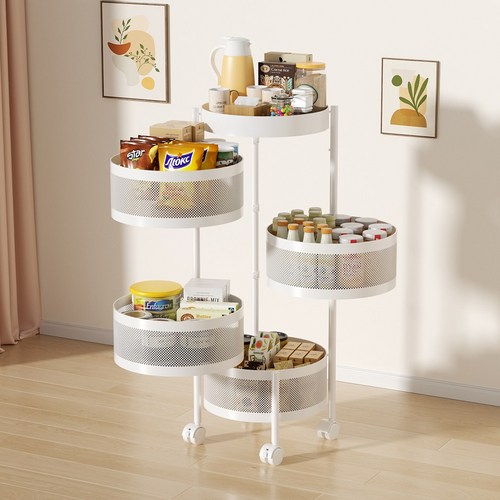 하이피러브 이동식 회전형 4단 트롤리 수납함, 화이트 원형