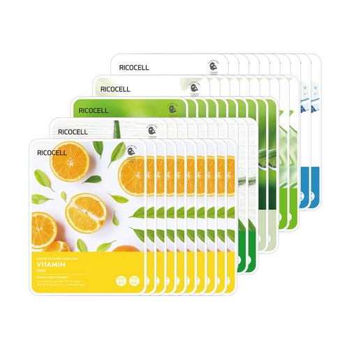 리코셀 촉촉 수분 에센스 마스크팩 알로에 10p + 콜라겐 10p + 달팽이 10p + 비타민 10p + 녹차 10p, 1개