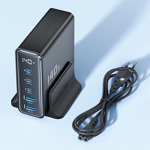Toocki 투키 GaN 140w LED 디스플레이 3C2A 5포트 C타입 PD3.0 PPS 초고속 멀티충전기, 1개, 블랙
