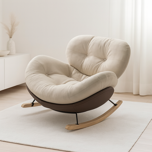 루엔하임 무중력 편한 1인용 쇼파 리클라이너 소파 흔들의자 원룸 독서 안락 체어, 1개, 패브릭 흔들의자(브라운)+스툴