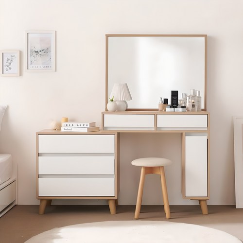 [지정일배송] 퍼니하우스 헤라 확장형 와이드 서랍형 안방 거실 수납 책상 화장대 일반화장대, 오크화이트