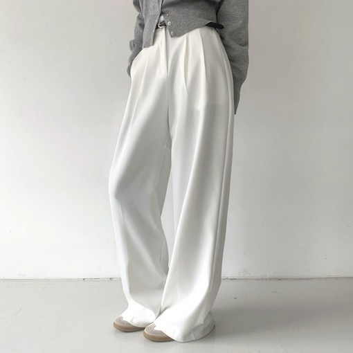 플랜데이 여성용 숏미디움롱 덴비 찰랑 와이드 핀턱 슬랙스