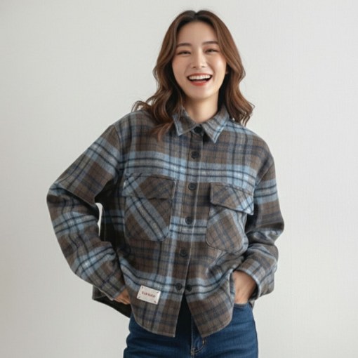노나네 여성 세미크롭 체크남방 플란넬 셔츠자켓 도톰한 겨울남방 5577