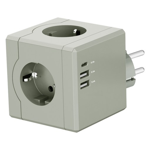 티메코 SF코팅 큐브 디자인 멀티탭 4000W 고용량 3구 USBA 2개 C타입 1개, 1개, 그레이 SF01, 7.6cm