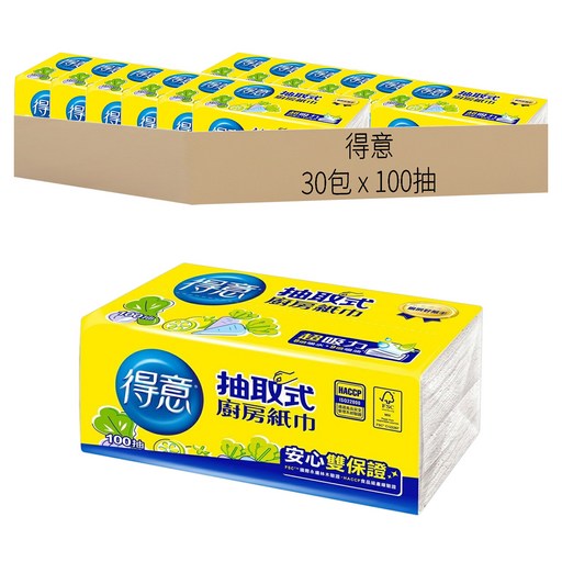 得意 抽取式廚房紙巾 輕巧尺寸, 1入, 30包