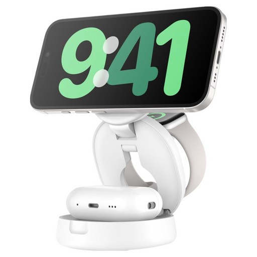 벨킨 3in1 Qi2 15W 컨버터블 마그네틱 무선 고속 충전 스탠드 초소형 각도 조절 지원 WIZ034kr, 화이트WIZ034krWH, 1개