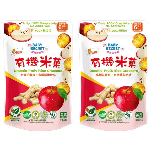 BABY SECRET 寶寶的秘密 有機米菓, 2個, 25g, 花東米 + 蘋果 + 地瓜
